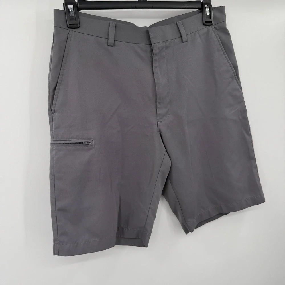 Grand Slam Mens Gray Golf Shorts Size 33 Flat Front Zippered Utility Pocket